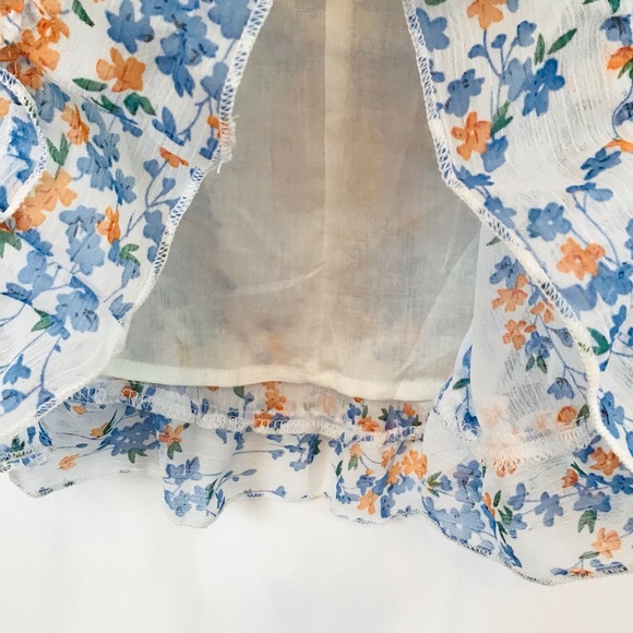 Blue and White Semi Sheer Floral Print Dress - Picture 7 of 15